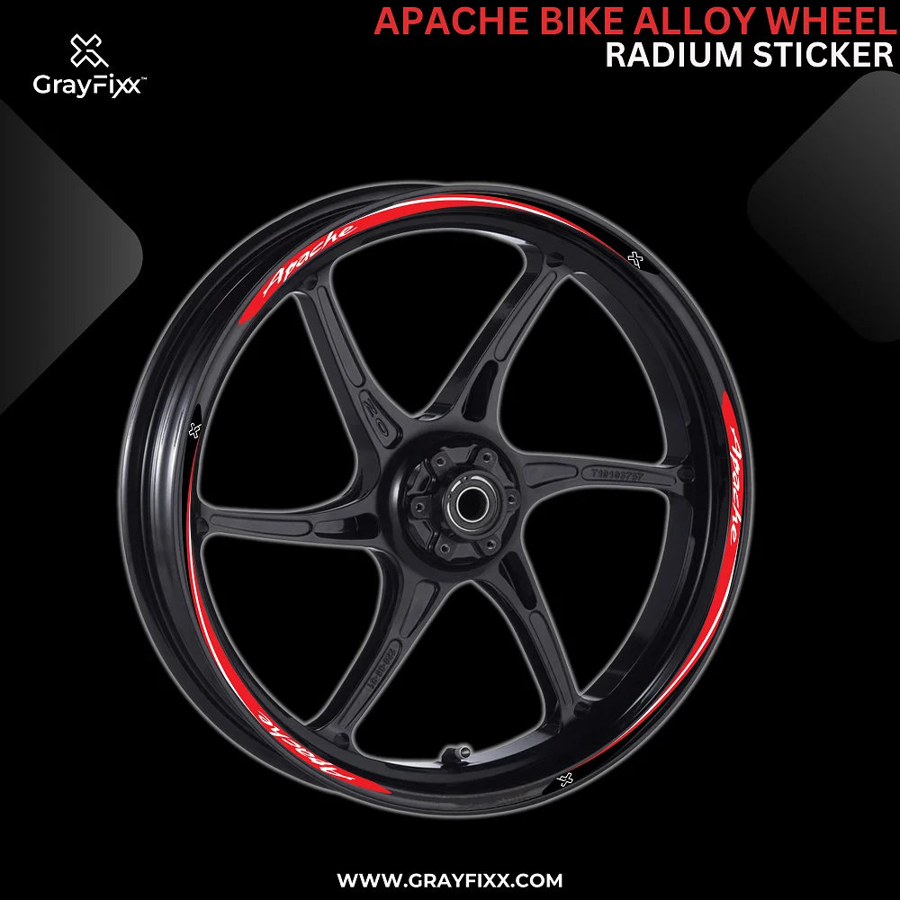Alloy wheel Radium Sticker For Apache | Made In Premium Radium With FPF(Fade Protection Film), Water Proof, Precut Sticker, Pack Of 6